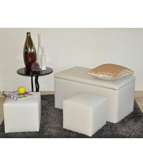 DOBLO LOT DE 1 BANC COFFRE + 2 POUFS DOBLO LOT DE 1 BANC COFFRE + 2 POUFS