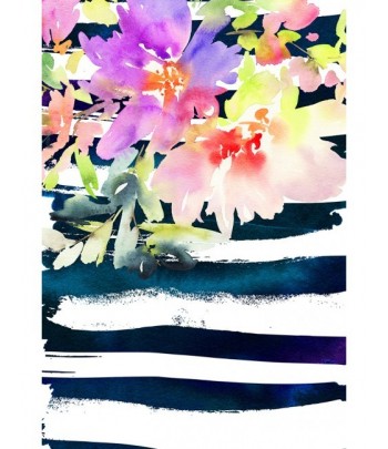 Tableau décoratif Blue stripes and Flowers