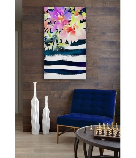 Tableau décoratif Blue stripes and Flowers Tableau décoratif Blue stripes and Flowers