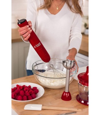 Russell Hobbs Mixeur Plongeant Multifonction 3en1 500ml, Mélange, Hache, Fouette, Mixe, Compatible Lave Vaisselle - Rouge 24700-56 Desire & Russell