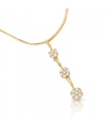 Pendentif Pendant Trois Fleurs Pavées Oxydes Blancs Maroc - 1
