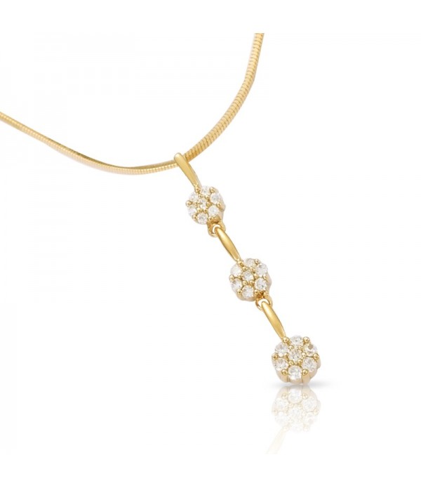 Pendentif Pendant Trois Fleurs Pavées Oxydes Blancs Maroc - 1