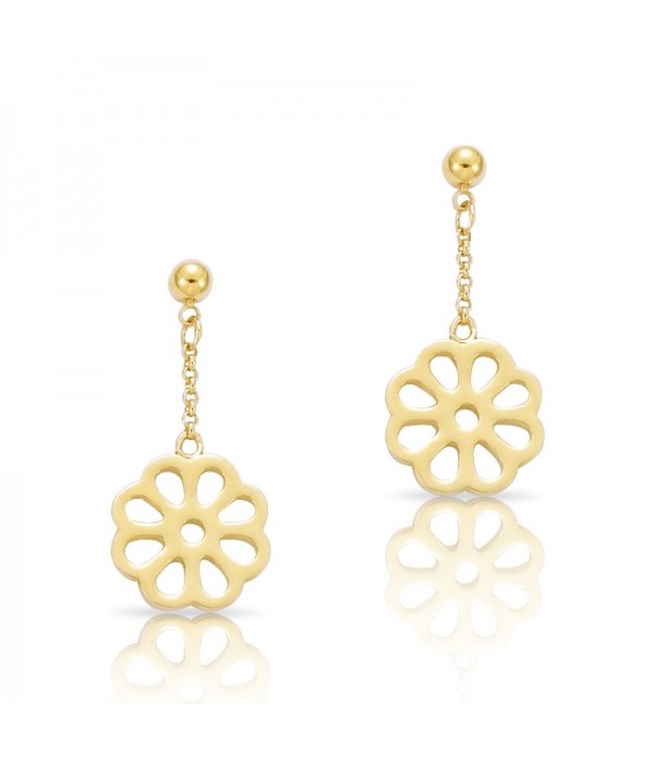 Boucles D'oreilles Plaquée Or Fleur Ajourée Doré Maroc - 1