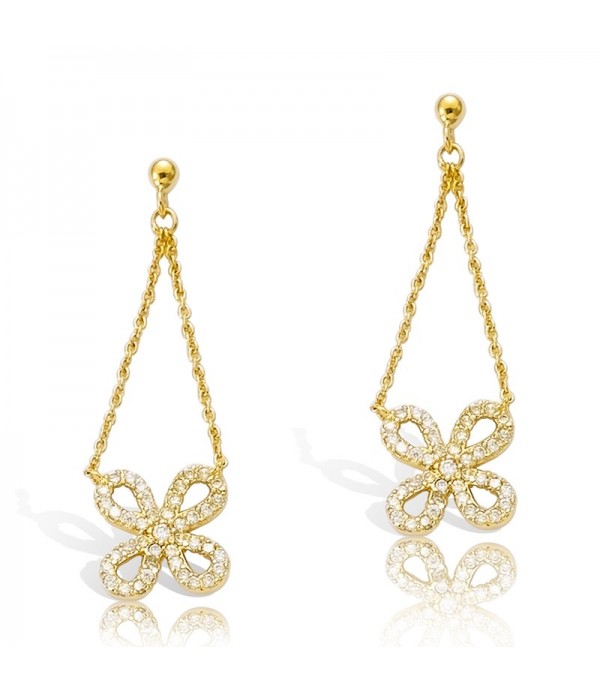 Boucles D'oreilles  Fleur Suspendu Plaquée Or Maroc - 1