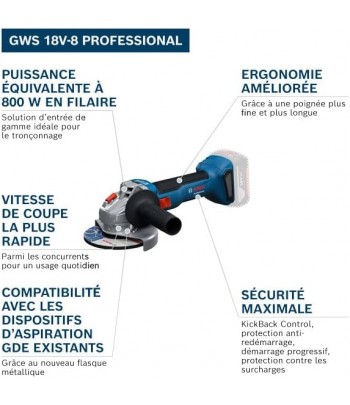 BOSCH Meuleuse d'angle sans fil GWS 18V-8, chargeur, 2 batteries Maroc - 2